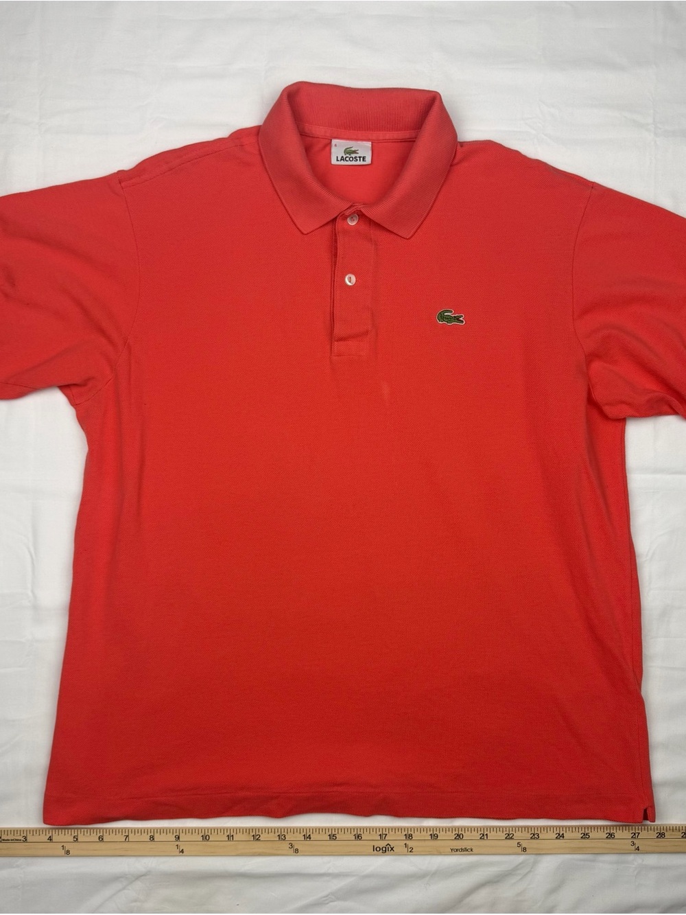Lacoste Men’s Coral-Red Polo with Green Crocodile Logo